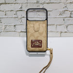 Luxury Monogram Card Holder Phone Case with Strap for iPhone 12-17 Series