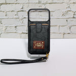 Luxury Monogram Card Holder Phone Case with Strap for iPhone 12-17 Series
