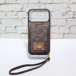 Luxury Monogram Card Holder Phone Case with Strap for iPhone 12-17 Series
