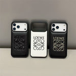 Luxury Loewe-Inspired Leather iPhone Case with Embossed Anagram Logo for iPhone 13-18 Pro & Pro Max