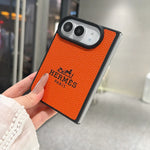 Luxury Textured Hermes Leather Logo Printed Case for iPhone Duo