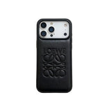 Luxury Loewe-Inspired Leather iPhone Case with Embossed Anagram Logo