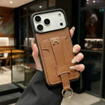 Luxury Pebbled Leather iPhone Case with Wallet Pocket Hand Strap