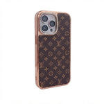 LV Classic Monogram Leather Case with Gold Border for iPhone 13-18 Pro & Pro Max
