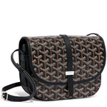 Luxury Goyardine canvas saddle crossbody bag in solid black