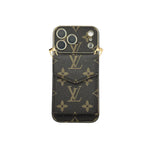 Premium Leather Monogram iPhone Case With Wallet And Crossbody Strap