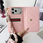 Luxury GG Plain Leather Crossbody Wallet Case For iPhone 13-17