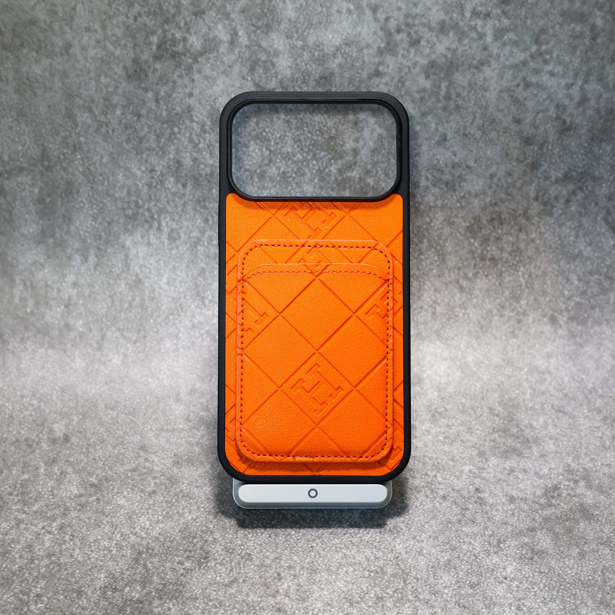 Stamped Leather H Phone Case With Card Holder  For iPhone 17 / 16 / 15 / 14