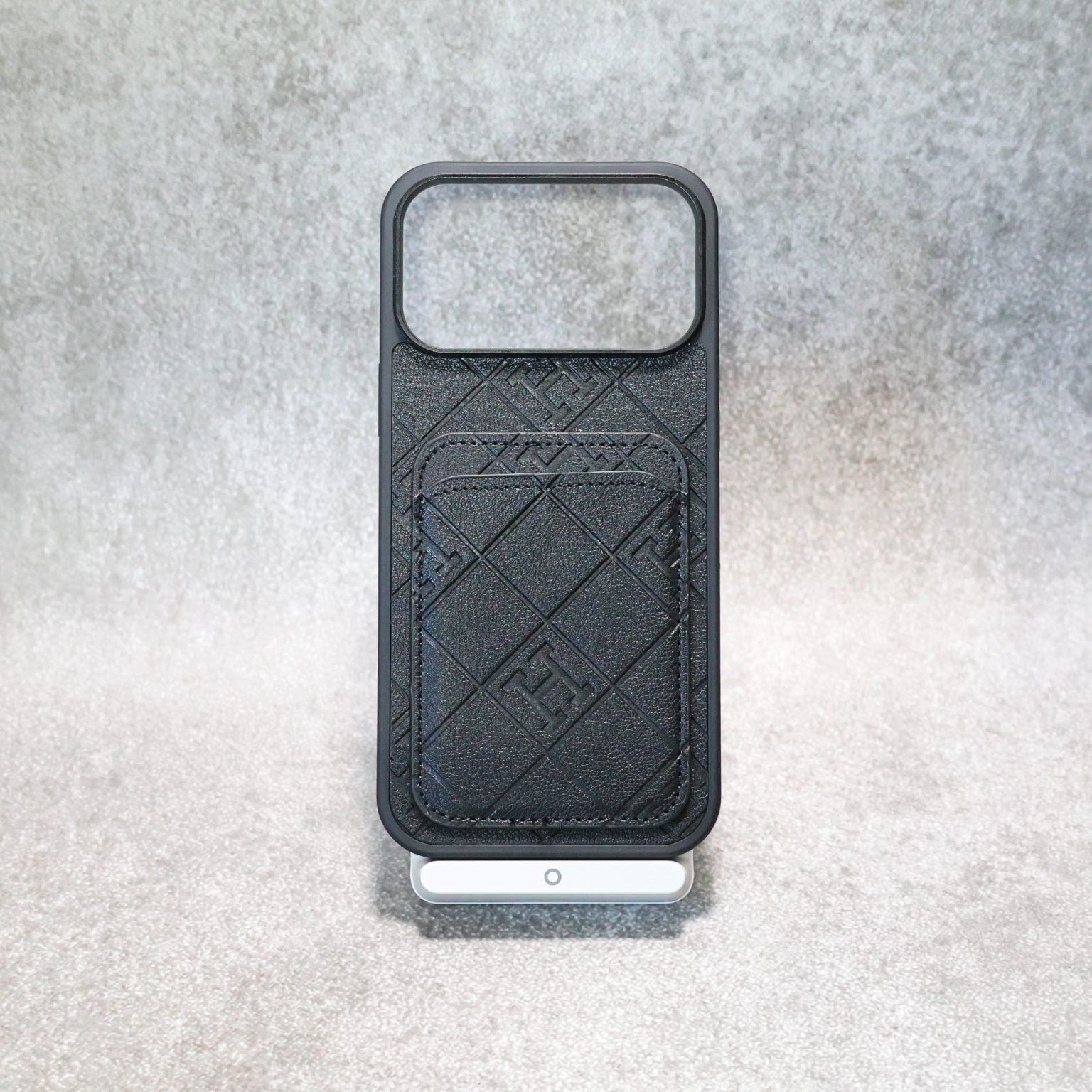 Stamped Leather H Phone Case With Card Holder  For iPhone 17 / 16 / 15 / 14