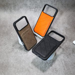 Stamped Leather H Phone Case With Card Holder  For iPhone 17 / 16 / 15 / 14