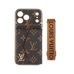Luxury Monogram Leather Phone Case with Card Holder for iPhone 12-18 Pro & Pro Max