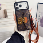Luxury Leather Monogram iPhone Case With Card Holder And Strap