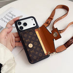 Luxury Leather Monogram iPhone Case With Card Holder And Strap