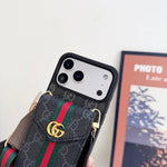 Classic Leather GG iPhone Case With Card Holder And Strap
