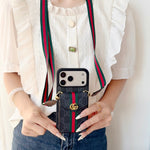 Classic Leather GG iPhone Case With Card Holder And Strap