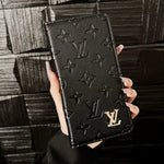 Premium Leather Folio Monogram Phone Case with Card Holder for iPhone 12-18 Pro & Pro Max