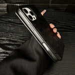 Premium Leather Folio Monogram Phone Case with Card Holder for iPhone 12-18 Pro & Pro Max