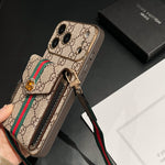 Luxury Classic GG iPhone Case With Card Holder And Strap