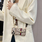 Elegant Leather GG iPhone Case With Card Wallet And Crossbody Strap