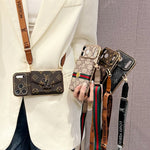 Elegant Leather GG iPhone Case With Card Wallet And Crossbody Strap