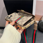 Elegant Leather GG iPhone Case With Card Wallet And Crossbody Strap