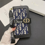 Luxury Monogram Canvas Wallet Case with Wristlet Strap for iPhone 12-17