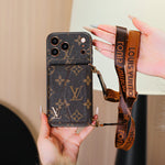 Luxury Elegant Case with Card Holder & Strap For iPhone 12-17