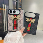 Luxury GG Monogram Bee Leather Case for iPhone Duo