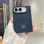 Luxury C Dior Quilted Leather Case with Gold Emblem for iPhone Duo
