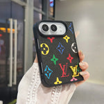 Luxury Classic LV Leather Case with Gold Emblem for iPhone Duo