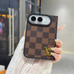Luxury Classic LV Leather Case with Gold Emblem for iPhone Duo