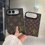 Luxury Classic LV Leather Case with Gold Emblem for iPhone Duo