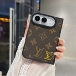 Luxury Classic LV Leather Case with Gold Emblem for iPhone Duo