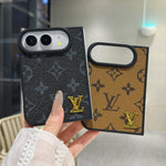 Luxury Classic LV Leather Case with Gold Emblem for iPhone Duo