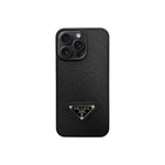 Premium Saffiano Leather Case with Metallic Badge for iPhone 12-17 Series