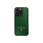Premium Saffiano Leather Case with Metallic Badge for iPhone 12-17 Series