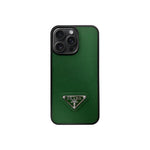 Premium Saffiano Leather Case with Metallic Badge for iPhone 12-17 Series