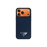Premium Saffiano Leather Case with Metallic Badge for iPhone 12-17 Series
