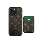 Set Magsafe Cardholder Orange LV Monogram Brown with Case For iPhone 12-17 Series