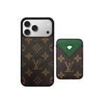 Set Magsafe Cardholder Orange LV Monogram Brown with Case For iPhone 12-17 Series
