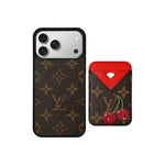 Set Magsafe Cardholder Orange LV Monogram with Case For iPhone 12-17 Series