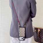 Luxury Monogram Phone Case with Detachable Strap for iPhone 12-17 Series