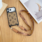 Luxury Monogram Phone Case with Detachable Strap for iPhone 12-17 Series