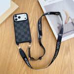 Luxury Monogram Phone Case with Detachable Strap for iPhone 12-17 Series