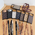 Luxury Monogram Phone Case with Detachable Strap for iPhone 12-17 Series