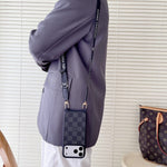 Luxury Monogram Phone Case with Detachable Strap for iPhone 12-17 Series