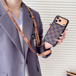 Luxury Monogram Phone Case with Detachable Strap for iPhone 12-17 Series