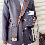 Luxury Monogram Phone Case with Detachable Strap for iPhone 12-17 Series