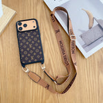 Luxury Monogram Phone Case with Detachable Strap for iPhone 12-17 Series