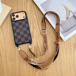 Luxury Monogram Phone Case with Detachable Strap for iPhone 12-17 Series